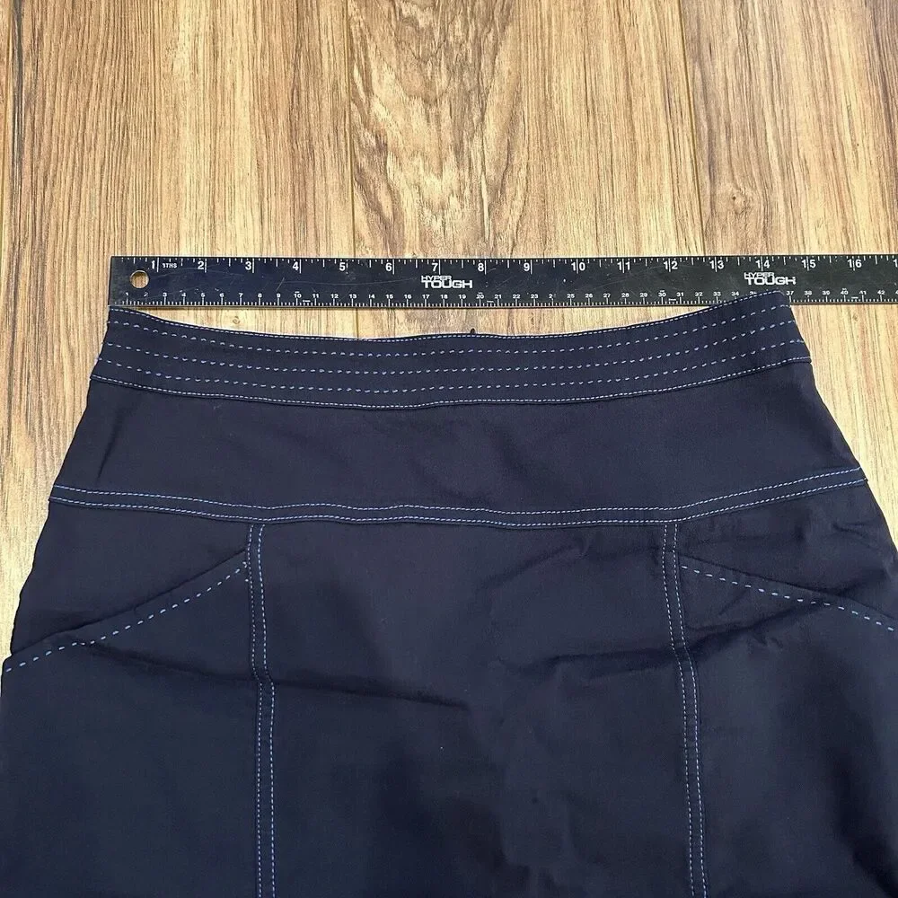 J. McLaughlin Blue Contrast Stitch Stretch A Line Pull On Skirt Pockets Size 6